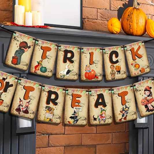 Vintage Pumpkin Trick or Treat Banner